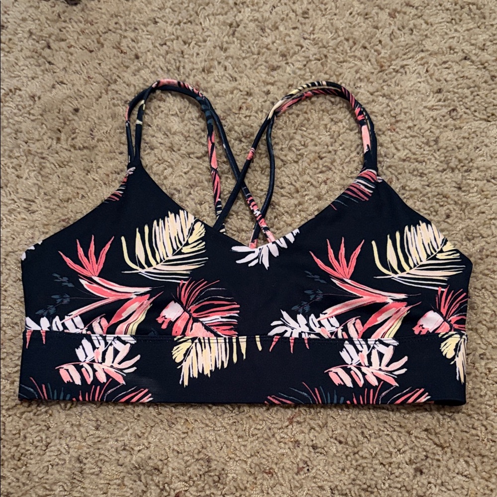 JoyLab Floral Black and Pink Strappy Sports Bra Size Medium